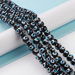 手作りのナザールボンジュウランプワークビーズ連売り  ラウンド  ブラック  8~8.5x7.5~8.5mm  穴：1.6mm  約50個/連  13.98~14.25''（35.5~36.2センチメートル）&nbsp;LAMP-M015-02D