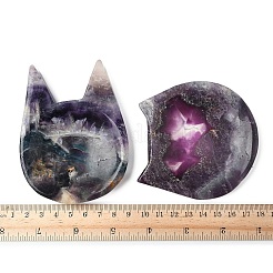 天然蛍石で彫られた猫の形の置物、自宅のデスクトップの装飾用  82~105x73~87x9~13.5mm&nbsp;DJEW-A016-03