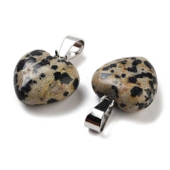 天然なダルメシアンジャスパーチャーム  シルバートーンの金属パーツ付き  ハート  16x6mm&nbsp;HEAR-PW0001-057-04