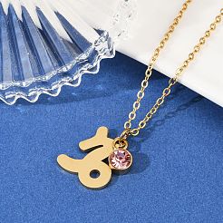 304 ステンレススチール ガラス ドリル 誕生石 星座 ペンダント ネックレス  18KGP本金メッキ  真空めっき  山羊座  17.72インチ（45cm）  ペンダント：16x14.5x1.1mm&nbsp;LS-STAS-D305-08G-J