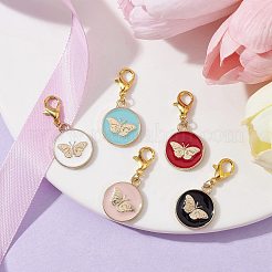 合金エナメルペンダントデコレーション  亜鉛合金カニカン付き  蝶とフラットラウンド  ミックスカラー  31mm&nbsp;HJEW-JM01517