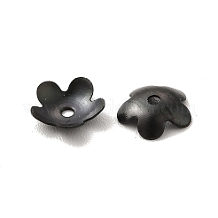 イオンプレーティング（IP）304ステンレススチールビーズキャップ  花  5花びら  電気泳動黒  5.5x6x1mm  穴：0.6mm&nbsp;X-STAS-K113-01EB