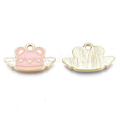 合金エナメルチャーム  カドミウムフリー＆ニッケルフリー＆鉛フリー  ライトゴールド  翼を持つクマ  ピンク  11.5x19.5x1.5mm  穴：2mm&nbsp;PALLOY-N170-034B-NR