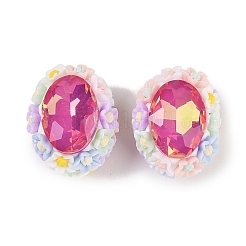 手作りの光るポリマー粘土ラインストーンビーズ  アクリルのデイジーの花とガラスのオーバルカボション付き  ペンフォーカルビーズ  赤ミディアム紫  25.5~26x21.5~22x17mm  穴：2mm&nbsp;CLAY-H003-05E