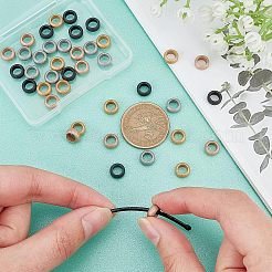 40個4色304ステンレススチールビッグホールビーズ  テクスチャ  ロンデル  ミックスカラー  8x4mm  穴：5mm  10個/カラー&nbsp;STAS-UN0028-34