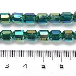 電気メッキガラスビーズセット  多面カット  コラム  グリーン  6x6.5mm  穴：1mm  約70~72個/連  20~20.87''（53センチメートル）&nbsp;EGLA-D030-19F