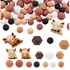 シリコンビーズ  円形と八角形と牛  ミックスカラー  12~28x12~26x9~15mm  穴：2~3mm&nbsp;SIL-PH0001-24