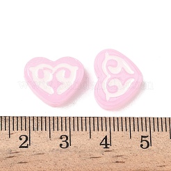 染色・加熱した焼き絵用塗料のガラスビーズ  ルーン文字のハート  エナメル  ピンク  12x15x4.5mm  穴：1.2mm&nbsp;LAMP-D004-02I