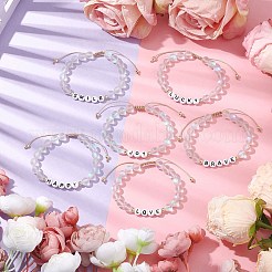 合成ムーンストーンとアクリル編みビーズのブレスレット  文字L  ホワイト  内径：2~3インチ（5~7.7cm）  6個/セット&nbsp;BJEW-JB10520