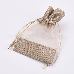 綿パッキングパウチ  巾着袋  オーガンジーリボン付き  淡い茶色  14~15x10~11cm&nbsp;OP-R034-10x14-13B