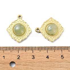 天然グリーンアベンチュリン菱形ペンダント  304ステンレススチールチャーム  14KGP本金メッキ  20x17.5x6mm  穴：1.5mm&nbsp;STAS-L022-339G-02