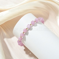 天然クンツァイトと真鍮のビーズを使用した女性用ストレッチブレスレット  ラウンド  ビーズ：7.5~8mm  内径：2.20インチ（5.6cm）&nbsp;BJEW-JB14002