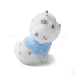 フロッキー樹脂ペンダント  犬  プラチナトーンのアイアンループ付き  ホワイト  28x26.5x33.5mm  穴：2mm&nbsp;LS-FIND-A047-04P-01