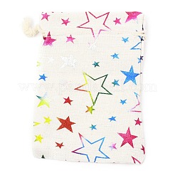 クリスマステーマの綿生地布バッグ  巾着袋  クリスマスパーティースナックギフトオーナメント用  星の模様  14x10cm&nbsp;X-ABAG-H104-B14