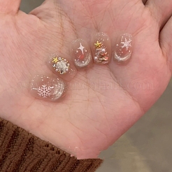 クリスマスの雪の結晶模様のプラスチック製つけ爪チップ  付け爪のフルカバープレス  ネイルアート取り外し可能なマニキュア  練習用 マニキュア ネイルアート デコレーション アクセサリー  ピンク  サイズなし&nbsp;PW-WG5E749-01