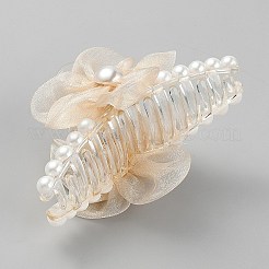 PSプラスチック＆ポリエステル＆鉄爪ヘアクリップ、女性用、女の子用、太い髪用  ゴールドカラー  花  ビスク  60x110x56mm&nbsp;PHAR-WH0017-20A