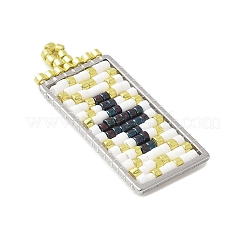 手作りのガラスシードビーズの長方形とクロスペンダント  304ステンレススチールリンクリング  ブラック  33x13.5x2mm  穴：1.2mm&nbsp;PALLOY-MZ00616-01