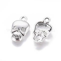 合金のチベット風チャーム  カドミウムフリー＆鉛フリー  スカル  ハロウィン  アンティークシルバー  16x10x2.5mm  穴：2mm&nbsp;X-TIBEP-K585-AS-RS