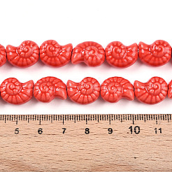 手作り陶器ビーズ連売り  巻き貝  レッドオレンジ  14.5~15x12.5x9mm  穴：2mm  約25個/連  35.9~36cm&nbsp;PORC-I028-02H