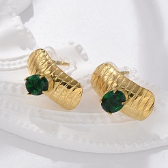 真鍮、ガラス、プラスチックのスタッドピアス  18KGP本金メッキ  長方形  21x10.5mm&nbsp;EJEW-D302-03G-05