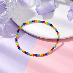 女性用レインボーカラーファセットロンデルガラスビーズストレッチブレスレット  カラフル  内径：2-1/4インチ（5.6cm）&nbsp;BJEW-JB10547