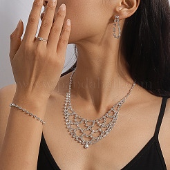 女性用合金ラインストーンブレスレット、イヤリング、ネックレス、リングセット  ティアドロップ  クリスタル  ネックレス：390ミリメートル&nbsp;FS-WGE054E-01