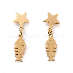 304ステンレススチール製フィッシュボーンとスターダングルスタッドピアス（女性用）  ミックスカラー  25.5mm  ピン：0.8mm&nbsp;EJEW-G328-11