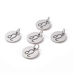 変色しない304ステンレススチールチャーム  星座/星座とフラットラウンド  レオ  12x1mm  穴：3mm&nbsp;STAS-Q201-T445-5S