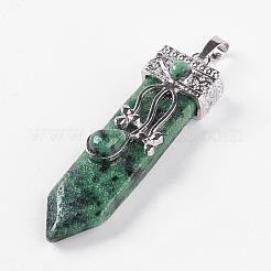 ゾイサイトの大きなペンダントの天然ルビー  合金パーツ  矢印  プラチナ  56~58x16x10mm  穴：5x7mm&nbsp;G-G718-A08