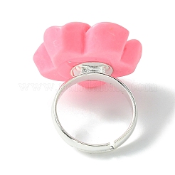 プルメリアの花樹脂フィンガーリング  シルバー真鍮の調節可能なリング  ミックスカラー  内径：14.5mm&nbsp;RJEW-JR00640