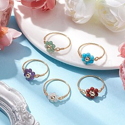 花の天然宝石リング  女性用銅線巻きリング  ゴールドカラー  内径：19~19.5mm&nbsp;RJEW-JR00711-01