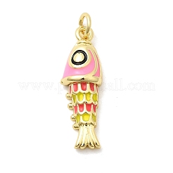真鍮製エナメルペンダント  魚  丸カン付き  長持ちメッキ  ラックめっき  鉛フリー＆カドミウムフリー  18KGP本金メッキ  ミックスカラー  24.5x8x5mm  穴：3mm&nbsp;KK-H529-51G