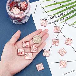 ガラスカボション  金箔モザイクタイル  家の装飾やdiyの工芸品  正方形  サクランボ色  20x20x4mm  280グラム  約72個/箱&nbsp;DIY-FH0001-65