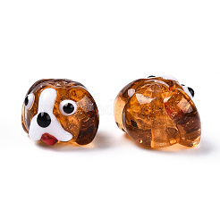 手作りゴールドパウダー入りランプワークビーズ  犬  ミックスカラー  11~12x15~17.5x14~15.5mm  穴：1.6~1.8mm&nbsp;LAMP-L079-03-M