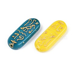 ルーンガラスビーズ付き楕円形  ゴールドライン入り  ミックスカラー  25x10x4~4.5mm  穴：1mm&nbsp;GLAA-T025-66M