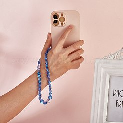 ラウンド合成ムーンストーンビーズモバイルストラップ  ナイロンコード tpu 携帯電話ストラップパッチモバイルアクセサリー装飾  ブルー  23cm&nbsp;HJEW-SW00042-03