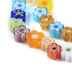 手作りミッレフィオーリガラスビーズ連売り  花  ミックスカラー  3.7~5.6x2.6mm  穴：1mm  約88~110個/連  15.75''（40センチメートル）&nbsp;LAMP-J035-4mm-02