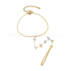 女性用宝石チップリンクチェーン  ゴールドカラー  9-7/8インチ（25.2cm）&nbsp;BJEW-G739-02G