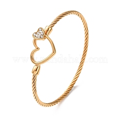 304ステンレススチール製クリスタルラインストーンハートカフバングル（女性用）  ゴールドカラー  内径：2.28インチ（5.8cm）&nbsp;SA-CBA2192-06G