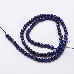 天然石ラピスラズリビーズ連売り  染め  多面カット  ラウンド  4mm  穴：1mm  約96個/連  14.9インチ〜15.1インチ&nbsp;G-D840-38-4mm