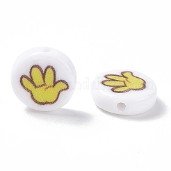 オペークプリントアクリルビーズ  フラットラウンド  ブラック  11x4mm  穴：1.5mm&nbsp;SACR-F004-01B