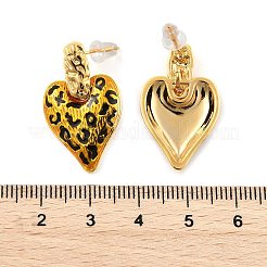 女性用ヒョウ柄真鍮エナメルスタッドピアス  22KGP本金メッキ  ハート  22.5x16.5mm&nbsp;EJEW-U055-12E-G