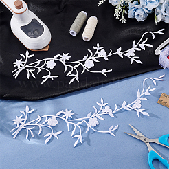 コンピューター刺繍ポリエステル縫い付けパッチ2個  マスクと衣装のアクセサリー  花  ホワイト  340x95x1mm&nbsp;DIY-GF0012-69B