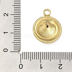 304ステンレスペンダント  貝殻の形をしたチャームが付いたフラットラウンドい形  ゴールドカラー  18.5x15x3mm  穴：2.5mm&nbsp;STAS-U023-13G