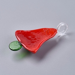 クリスマス手作りランプワークの大きなペンダント  クリスマス鐘  レッド  63x36.5x10mm  穴：8mm&nbsp;LAMP-G141-07