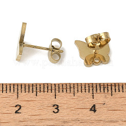 イオンプレーティング（IP）304ステンレススチールスタッドピアス金具  蝶  ゴールドカラー  9.5x8mm  穴：1.2mm  ピン：0.7x11mm&nbsp;STAS-I206-67G