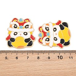 中国の獅子舞パンダ合金エナメルカボション  粘着ステッカー付き  ライトゴールド  レッド  32x29x1.5mm&nbsp;AL-CBA1A6F-03KCG-C