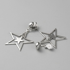 真鍮製のクリップオンイヤリング  アイアンスタードロップイヤリング女性用  プラチナ  55.5x38mm&nbsp;EJEW-WH0019-29P