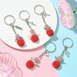 樹脂＆合金＆ガラスキーホルダー  鉄パーツ  花の天使  アンティークシルバー＆プラチナ  8.5cm  5個/セット&nbsp;KEYC-MZ00015