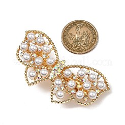 チベット風合金ラインストーンヘアバレッタ  プラスチック製の模造パールビーズ付き  蝶  ゴールドカラー  38.5x72.5x18.5mm&nbsp;LS-PHAR-P010-04G